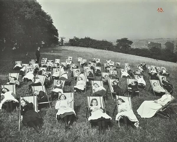 Children resting in deck chairs, Shrewsbury House Open Air School, London, 1908