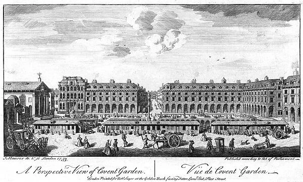 Covent Garden, London, showing stalls in the centre of the square, 1753