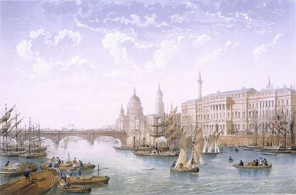 Custom House and London Bridge, 1862. Creator: Achille-Louis Martinet (1808-77)