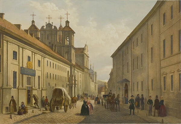 Dominikonu street and Institute for Nobles in Vilnius, c1850