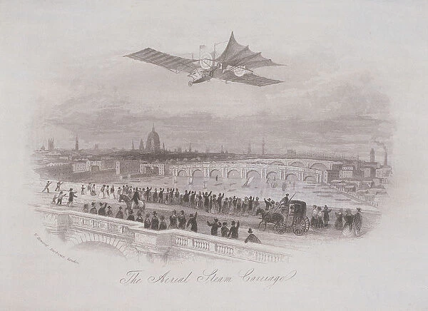 Early flying machine passing over London, c1843