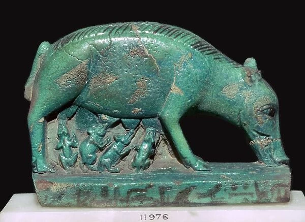 Egyptian faience statuette of a sow and piglets