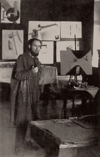 El Lissitzky in his studio in Vitebsk, 1919. Creator: Anonymous