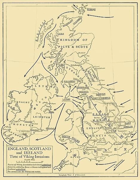 England, Scotland and Ireland - Time of Viking Invasions, 1926. Creators: Unknown
