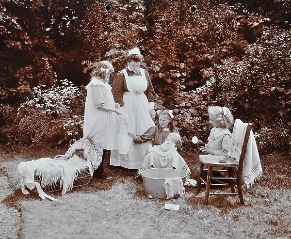 Girls learning infant care, Birley House Open Air School, Forest Hill, London, 1908