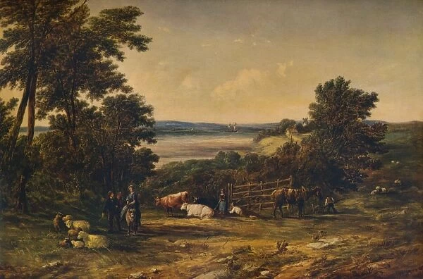 A Harbour surrounded by Wooded Hills and Meadows with Cattle, 1859, (1938). Artist: Alfred Vickers