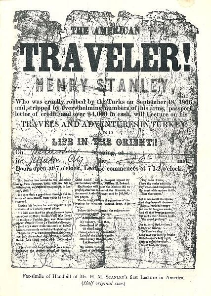 Henry M. Stanley, Handbill from Lecture Tour in America, At age 31 discovered Dr. Livingstone in Afric