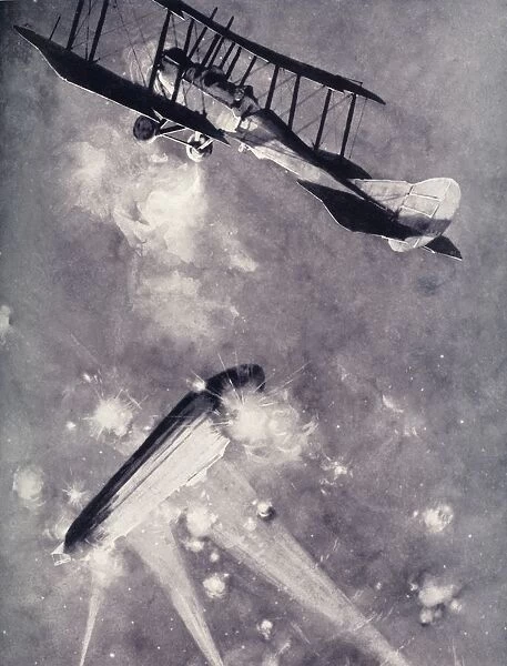 Lieutenant A. de Bathe Brandon Attacking a Zeppelin Raider, 1916. Creator: Unknown