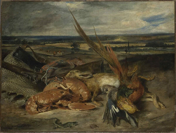 Still Life with a Lobster, 1827. Creator: Delacroix, Eugene (1798-1863)