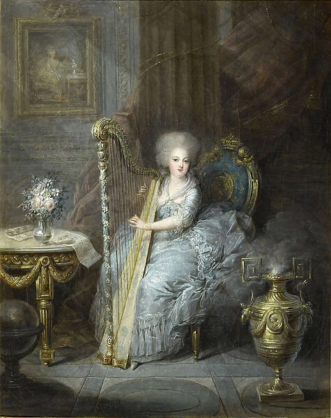 Madame Elisabeth playing the harp. Artist: Leclercq, Charles Emmanuel Joseph (1753-1821)