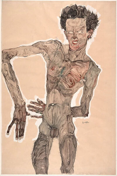 Nude Self-Portrait, Grimacing, 1910. Artist: Schiele, Egon (1890?1918)