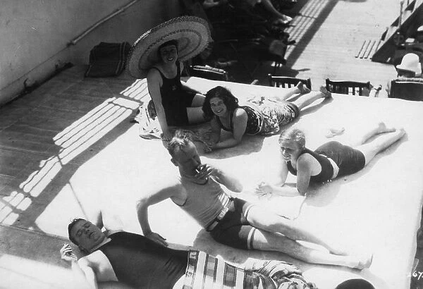 Passengers sunbathing on board a cruise ship, c1920s-c1930s(?)