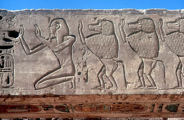 Relief of Rameses III and sacred baboons, Mortuary Temple, Medinat Habu, Egypt, c12th century BC