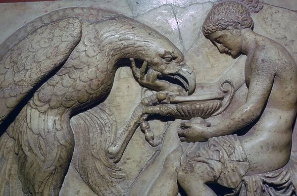 Roman relief of Ganymede being born off by Zeus