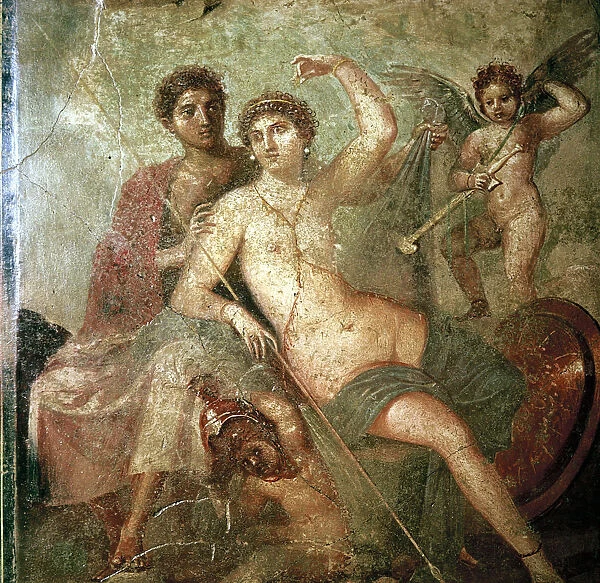 Roman wallpainting of Cupid, Venus and Mars, Pompeii, Italy