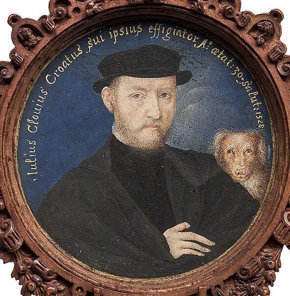 Self-Portrait with dog, 1528. Artist: Clovio, Giulio (1498-1575)