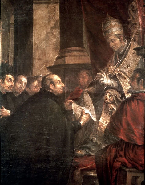 St. Ignatius of Loyola at the feet of Pope Paul III, in the event of the approval