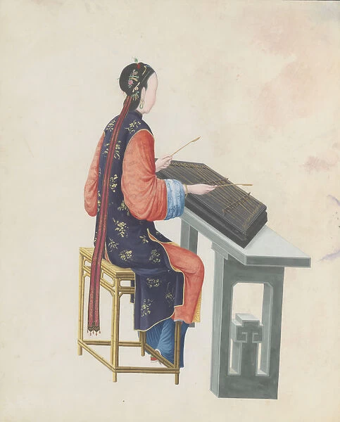 Watercolour of musician playing yangqin, late 18th century. Creator: Unknown