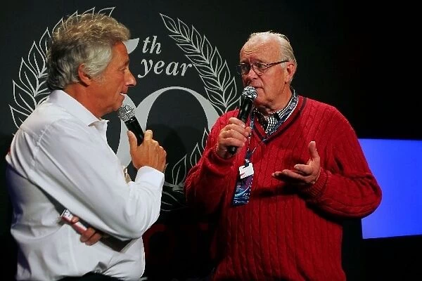 Formula One World Championship: Bob Constandorous F1 Commentator with Bjorn Waldegaard Rally Legend at the Toyota Motorsports 50th Anniversary Party