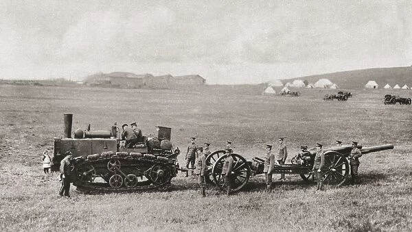 A Caterpillar Wheeled Traction Engine Drawing A British Heavy Gun During World War I. From The Illustrated War News, 1915