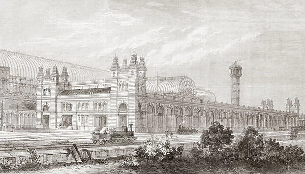 Crystal Palace (High Level) railway station, Camberwell, south London, England, seen here in 1865. One of two stations built to serve the site of the 1851 exhibition building, called the Crystal Palace, when it was moved from Hyde Park to Sydenham Hill after 1851. From The Illustrated London News, published 1865