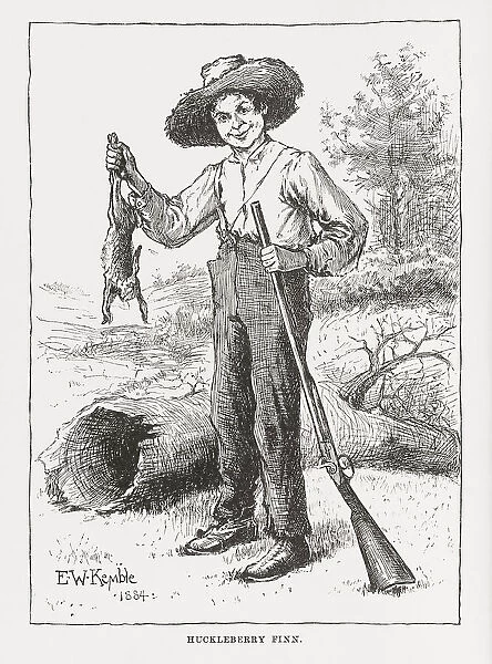 Huckleberry Finn, fictional character created by American author Mark Twain, who appears in the books The Adventures of Tom Sawyer and Adventures of Huckleberry Finn and as the narrator of Tom Sawyer Abroad and Tom Sawyer, Detective. After an illustration of Huck by American illustrator Edward Winsor Kemble in the first edition of The Adventures of Huckleberry Finn, 1885; Illustration