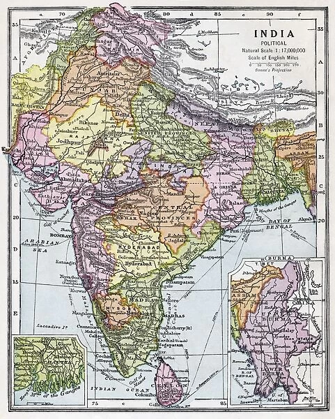 India Circa 1930. Before Partition. From Bacons Excelsior Atlas Of The World, Published Circa 1930