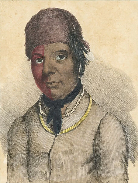 John Skenandoa, also known as Shenandoah, c. 1706 - 1816. A chief of the Oneida tribe, one of the five founding nations of the Iroquois Confederacy. He supported the British during the Seven Years War, also known as the French and Indian War, and during the Revolutionary War he supported the colonials. It is thought that George Washington named the Shenandoah River in his honour. After a work by an unidentified artist