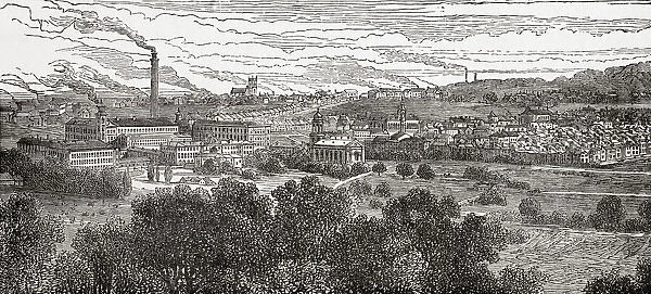 Saltaire Mills, Bradford, West Yorkshire, England in the 19th century, seen here from the north west near Shipley Green. From Great Engineers, published c. 1890
