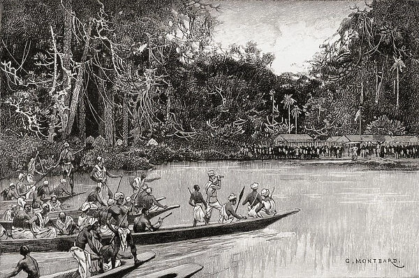 Sir Henry Morton Stanley Meeting With His Rear Column At Banalya, Africa, 17 August 1888, During His Emin Pasha Relief Expedition. From In Darkest Africa By Henry M. Stanley Published 1890