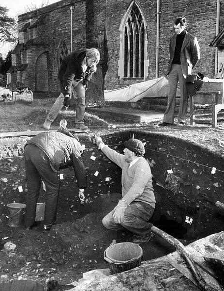 Archaeological dig at St Peters Church, Wooten Wawen. 9th December 1974