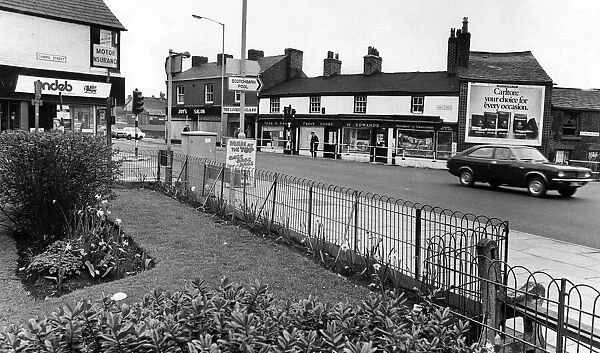 The centre of Prescot, Knowsley, Merseyside. May 1976