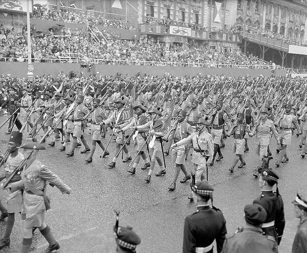 The Coronation of Queen Elizabeth II. Soldiers of the Cameroon army marching