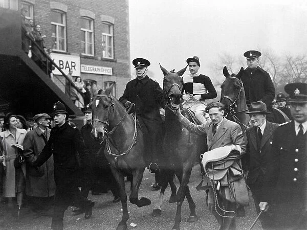 The Grand National 1949 Winner 'Russian hero'being led in after the race