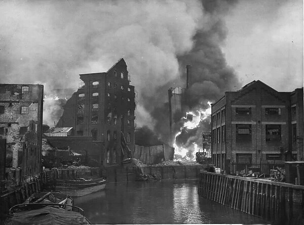 Picture shows Eagle Oil Mills in Hull, Yorkshire, on fire during World War Two