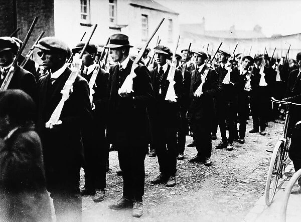 Sinn Fein Volunteers assembled for field operations in Ireland, 1921. 19th May 1921