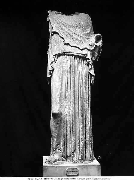 Headless statue of Minerva dating to the Archaic period, preserved in the National Museum of Rome, Rome