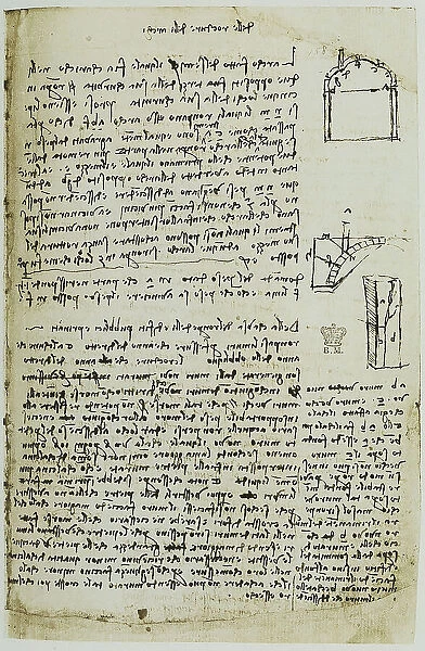 Studies on building an arch, written by Leonardo da Vinci, part of the Arundel Codex 263, c.158r, housed in the British Museum of London