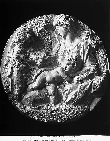 The Taddei Tondo, plaster cast of the original by Michelangelo Buonarroti, in the Reale Galleria Antica e Moderna, Florence