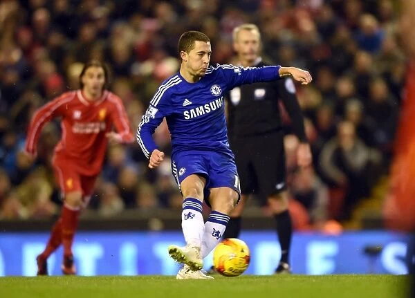 Eden Hazard Scores Penalty: Chelsea Takes the Lead in Tense Liverpool vs. Chelsea Capital One Cup Semi-Final (1st Leg, Anfield)