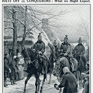 Austrian cavalry entering village in Russian Poland 1915