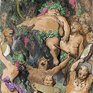 Bacchus. Engraving by G. Dore. Colored