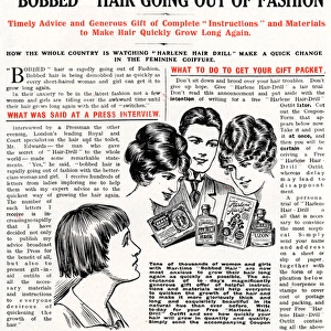Bobbed hair going out of fashion, 1919 Harlene advert