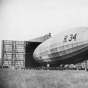 British R34 airship emerging from hangar
