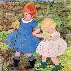 Two children with posies by Muriel Dawson