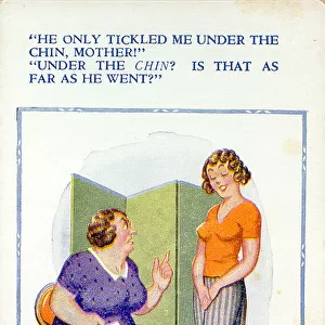 Comic postcard, Daughter describes her date to her mother Date: 20th century