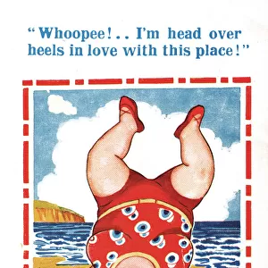 Comic postcard, Somersault on the beach