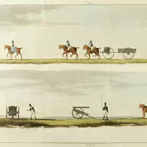 Congreve rocket carriages in transit and in action Date: 1827