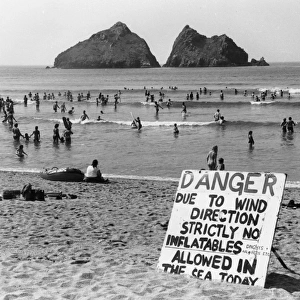 Danger notice on beach, Penhale Sands, Cornwall