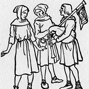 Early medieval English peasants including a Bagpipe player